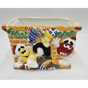 M&M's Red Yellow Fireplace Ceramic Planter Fireplace Christmas Stockings